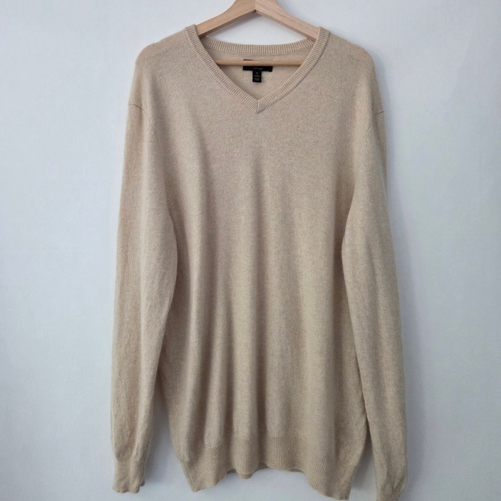 Club Room Sweater Beige 100% Cashmere V-Neckβ Luxury Mens XL